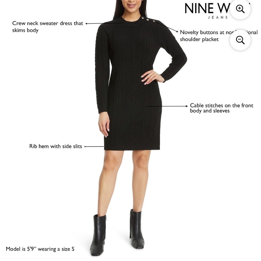 Nine West Black Long Sleeve Sweater Dress